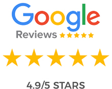 Google Reviews logo displaying a rating of 4.9 out of 5 stars, featuring five yellow star icons.